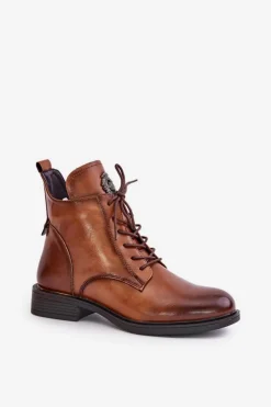 Sale Boto Ocieplane Botki Na Płaskim Obcasie Z Ozdobą Camel Leonise