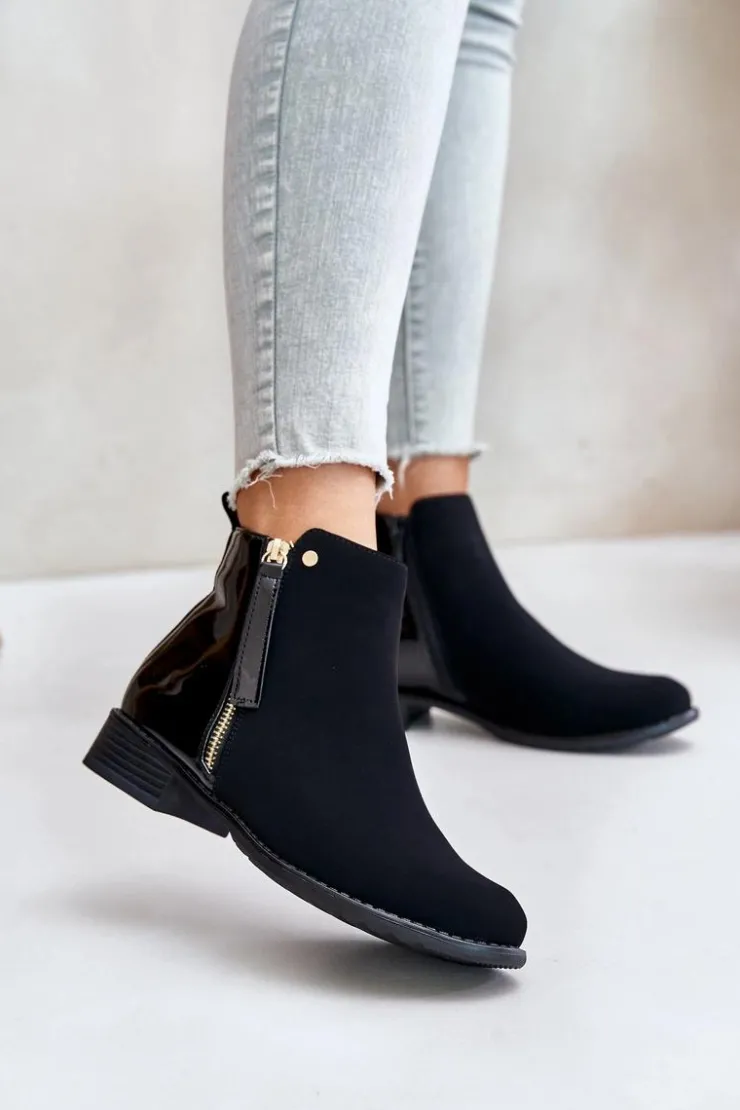 Outlet Boto Ocieplane Botki Na Płaskim Obcasie Z Niską Cholewką Czarne Zinariella