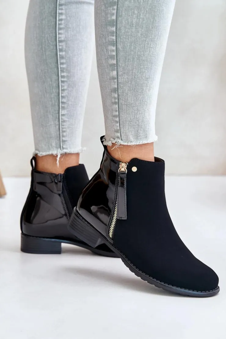 Outlet Boto Ocieplane Botki Na Płaskim Obcasie Z Niską Cholewką Czarne Zinariella