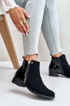 Outlet Boto Ocieplane Botki Na Płaskim Obcasie Z Niską Cholewką Czarne Zinariella