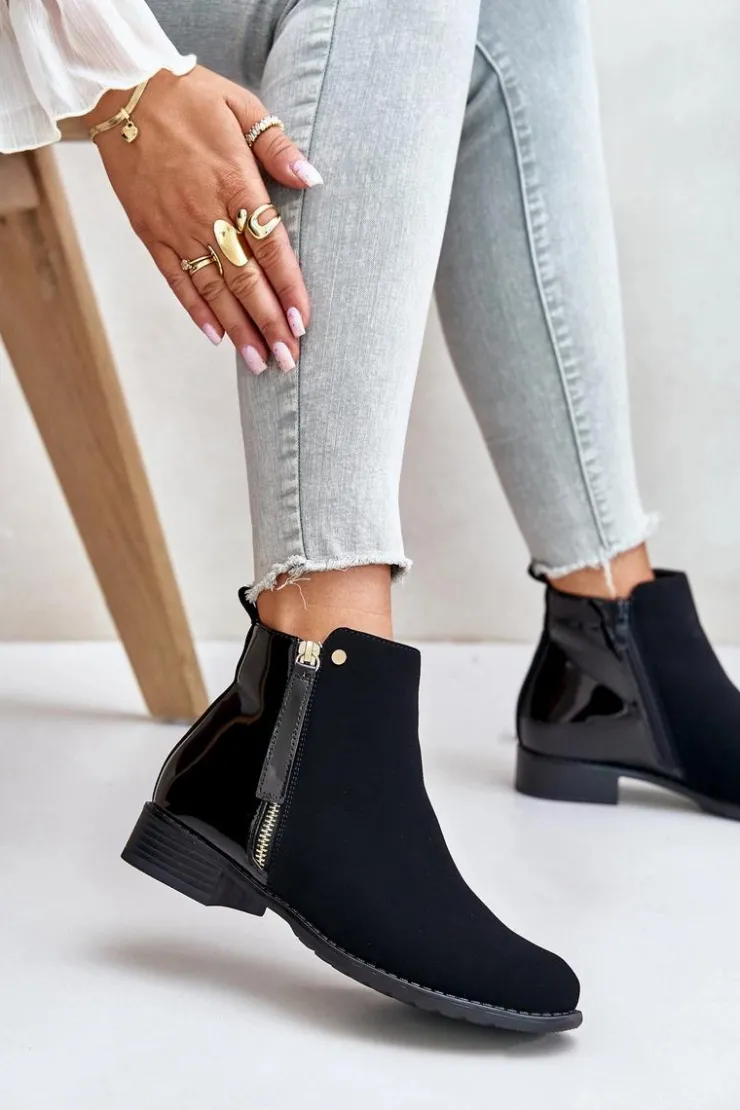 Outlet Boto Ocieplane Botki Na Płaskim Obcasie Z Niską Cholewką Czarne Zinariella