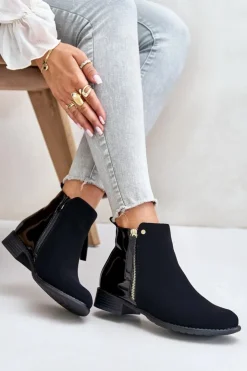 Outlet Boto Ocieplane Botki Na Płaskim Obcasie Z Niską Cholewką Czarne Zinariella