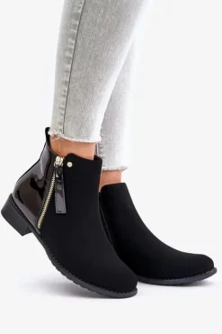 Outlet Boto Ocieplane Botki Na Płaskim Obcasie Z Niską Cholewką Czarne Zinariella
