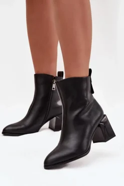 Damskie Buty damskie Vinceza Ocieplane Botki Na Słupku Z Naturalnej Skóry Vinceza 66812 Czarne