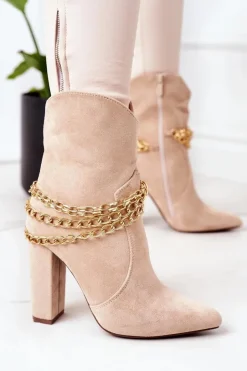 Boto Botki Na Słupku|Czarne Botki*Ocieplane Botki Na Słupku Beżowe Good Impression