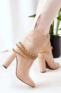 Boto Botki Na Słupku|Czarne Botki*Ocieplane Botki Na Słupku Beżowe Good Impression