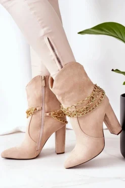 Boto Botki Na Słupku|Czarne Botki*Ocieplane Botki Na Słupku Beżowe Good Impression