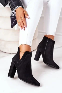 Damskie Boto Ocieplane Botki Na Słupku Czarne Sally