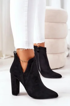 Damskie Boto Ocieplane Botki Na Słupku Czarne Sally