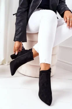 Damskie Boto Ocieplane Botki Na Słupku Czarne Sally