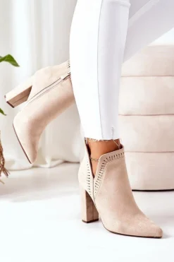 Boto Botki Na Słupku|Czarne Botki*Ocieplane Botki Na Słupku Beżowe Sally