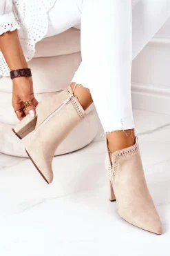 Boto Botki Na Słupku|Czarne Botki*Ocieplane Botki Na Słupku Beżowe Sally