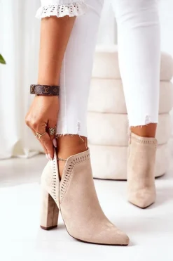 Boto Botki Na Słupku|Czarne Botki*Ocieplane Botki Na Słupku Beżowe Sally