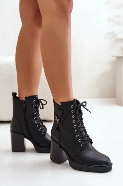 Boto Botki Ocieplane|Botki Na Obcasie*Ocieplane Botki Na Słupku Ze Złotym Detalem Czarne Ivarisse Czarny