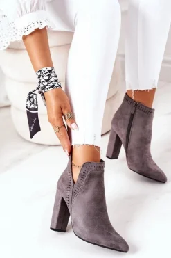 Hot Boto Ocieplane Botki Na Słupku Szare Sally