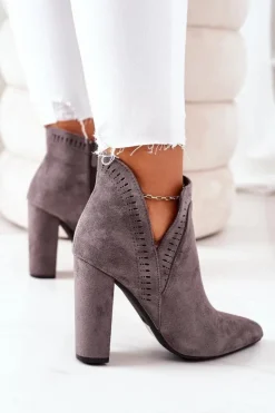 Hot Boto Ocieplane Botki Na Słupku Szare Sally