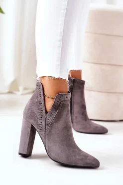 Hot Boto Ocieplane Botki Na Słupku Szare Sally