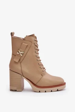 Discount Boto Ocieplane Botki Na Słupku Ze Złotym Detalem Beżowe Ivarisse Beżowy