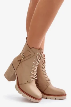 Discount Boto Ocieplane Botki Na Słupku Ze Złotym Detalem Beżowe Ivarisse Beżowy