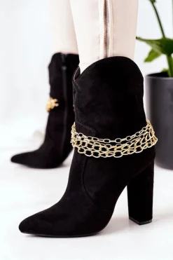 New Boto Ocieplane Botki Na Słupku Czarne Good Impression