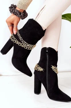 New Boto Ocieplane Botki Na Słupku Czarne Good Impression