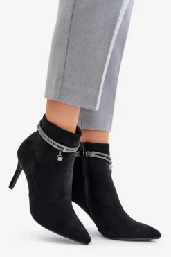 Damskie Buty damskie Vinceza Ocieplane Botki Na Szpilce Z Ozdobnym Paskiem Eko Zamszowe Vinceza 16469 Czarne