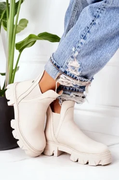 Boto Czarne Botki|Botki Zimowe Damskie*Ocieplane Botki Sztyblety Beżowe Hashtag