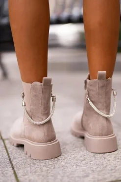 Outlet Boto Ocieplane Botki Sztyblety Na Zamek Z Ozdobnym Paskiem Beżowe Labenne