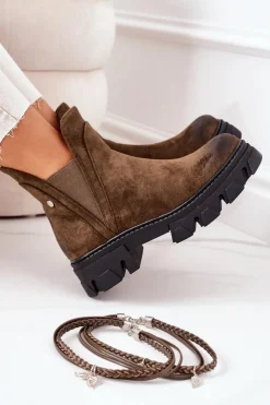 Damskie Boto Ocieplane Botki Sztyblety Ciemnozielone Good Idea