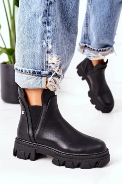 Damskie Boto Ocieplane Botki Sztyblety Czarne Hashtag