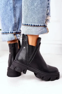 Damskie Boto Ocieplane Botki Sztyblety Czarne Hashtag