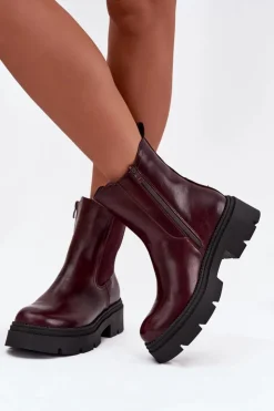 Boto Ocieplane Botki Sztyblety Na Zamek Bordowe Niviane