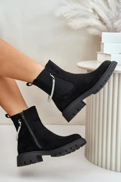 Hot Boto Ocieplane Botki Sztyblety Na Zamek Z Ozdobnym Paskiem Czarne Labenne