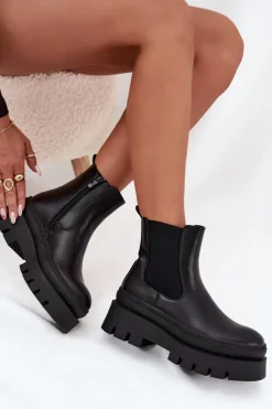 Damskie Boto Ocieplane Botki Sztyblety Damskie Na Platformie Czarne Ismira