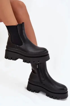 Damskie Boto Ocieplane Botki Sztyblety Damskie Na Platformie Czarne Ismira