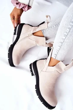 Boto Ocieplane Botki Sztyblety Z Suwakiem Beżowe My Way