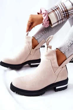 Boto Ocieplane Botki Sztyblety Z Suwakiem Beżowe My Way