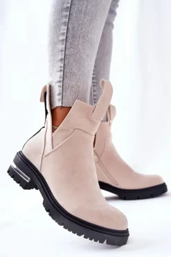 Boto Ocieplane Botki Sztyblety Z Suwakiem Beżowe My Way