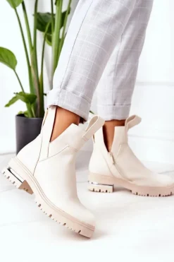 Sale Boto Ocieplane Botki Sztyblety Beżowe Rock It