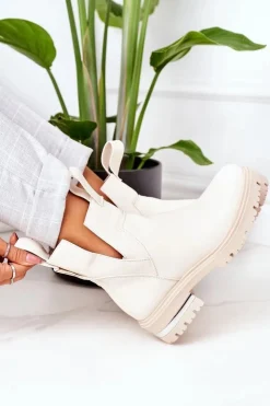 Sale Boto Ocieplane Botki Sztyblety Beżowe Rock It