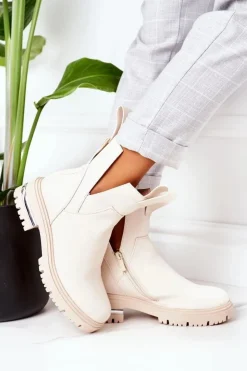 Sale Boto Ocieplane Botki Sztyblety Beżowe Rock It