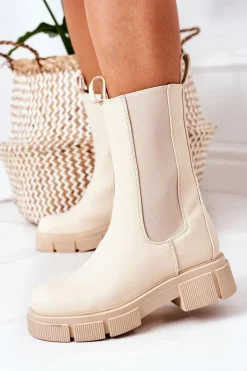 Boto Czarne Botki|Botki Zimowe Damskie*Ocieplane Botki Sztyblety Beżowe Must Have