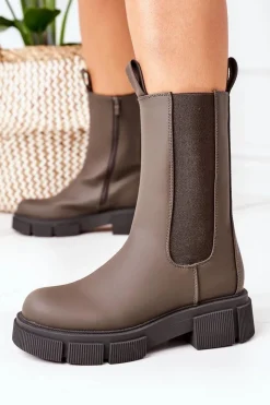 Damskie Boto Ocieplane Botki Sztyblety Ciemnozielone Must Have