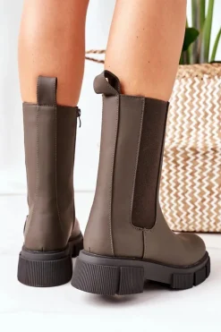 Damskie Boto Ocieplane Botki Sztyblety Ciemnozielone Must Have