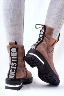 Boto Czarne Botki|Botki Zimowe Damskie*Ocieplane Botki Sztyblety Z Suwakiem Cappucino My Way