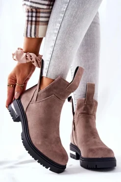 Boto Czarne Botki|Botki Zimowe Damskie*Ocieplane Botki Sztyblety Z Suwakiem Cappucino My Way