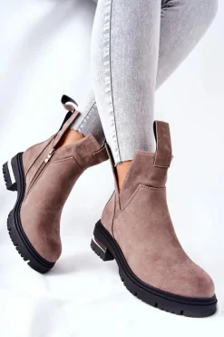 Boto Czarne Botki|Botki Zimowe Damskie*Ocieplane Botki Sztyblety Z Suwakiem Cappucino My Way