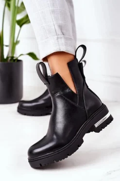 Damskie Boto Ocieplane Botki Sztyblety Czarne Rock It