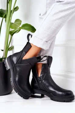 Damskie Boto Ocieplane Botki Sztyblety Czarne Rock It