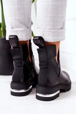 Damskie Boto Ocieplane Botki Sztyblety Czarne Rock It